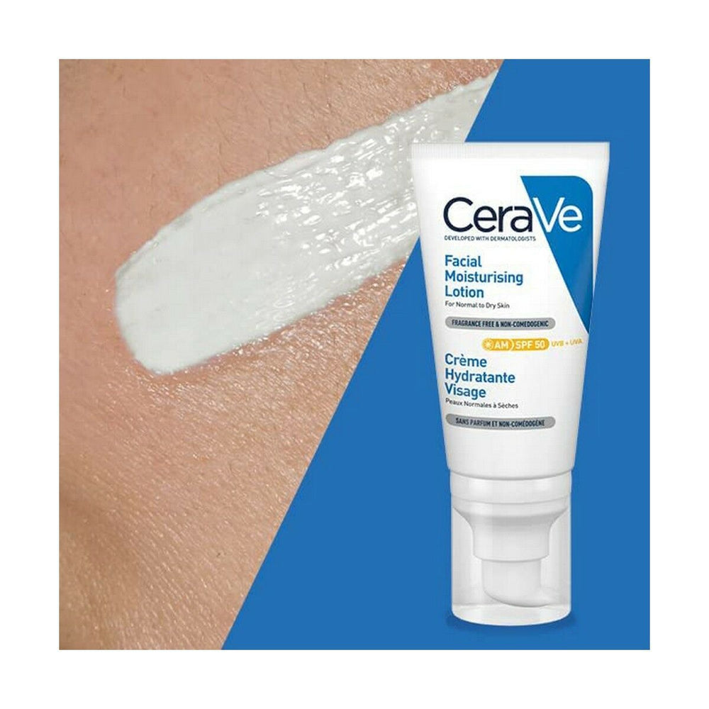 CeraVe AM Facial Moisturising Lotion SPF50 52ml - Normal to Dry Skin, 52 ml for Unisex