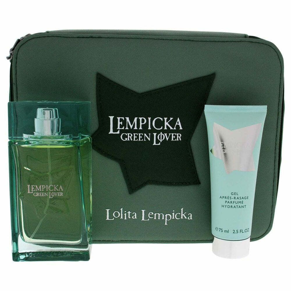 Lolita Lempicka Green Lover Gift Set 100ml EDT + 75ml Aftershave Balm + Pouch for Men