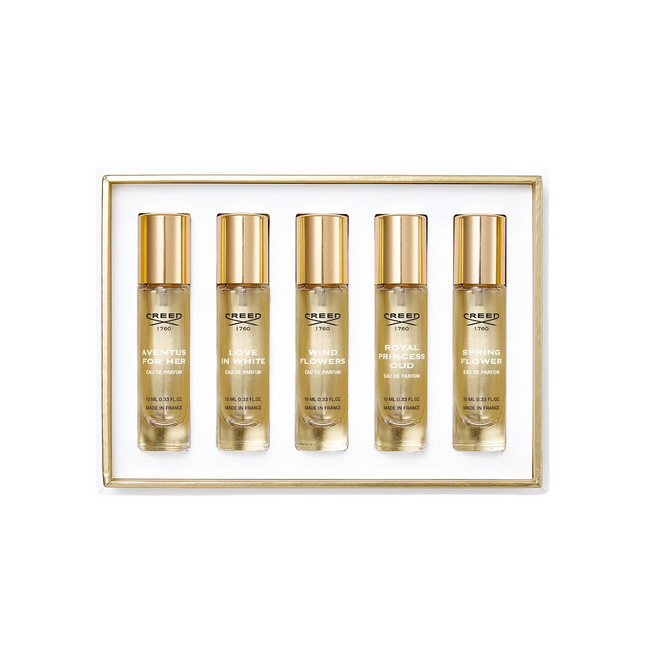 Creed Mini Gift Set: 5 x 10ml (What's Included: Aventus for Her, Wind Flowers, Royal Princess Oud, Spring Flower Love In White) for Unisex