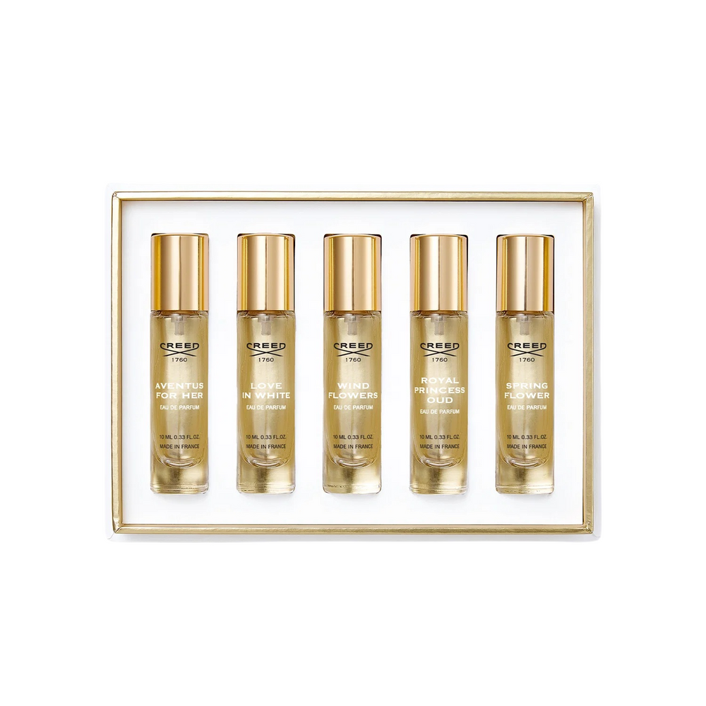 Creed Mini Gift Set: 5 x 10ml (What's Included: Aventus for Her, Wind Flowers, Royal Princess Oud, Spring Flower Love In White) for Unisex