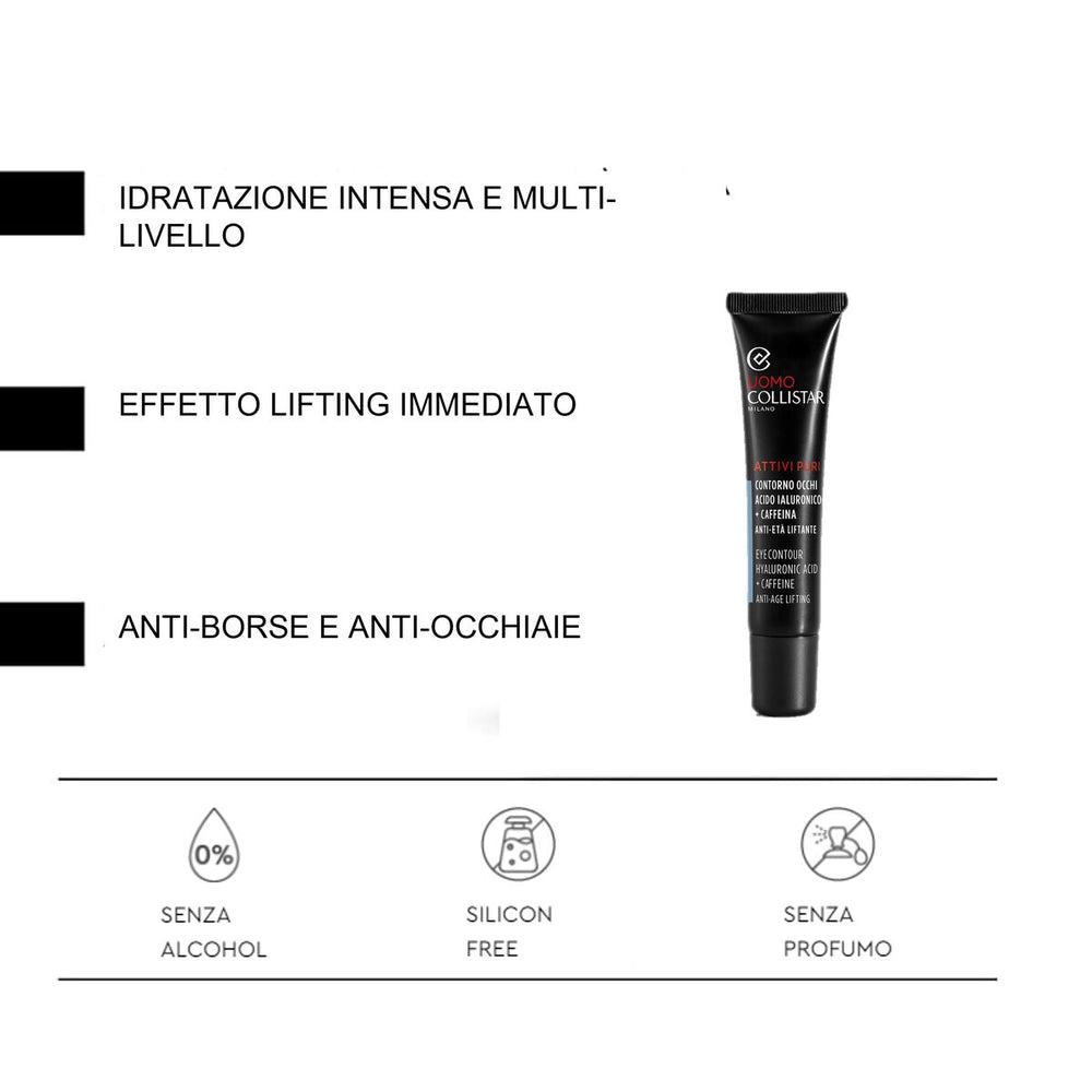Collistar Man Attivi Puri Eye Contour Hyaluronic Acid + Caffeine Eye Cream 15ml, 15 ml for Men