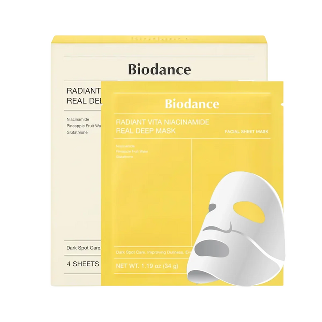 Biodance Radiant Vita Niacinamide Real Deep Sheet Mask 4 x 34g for Unisex
