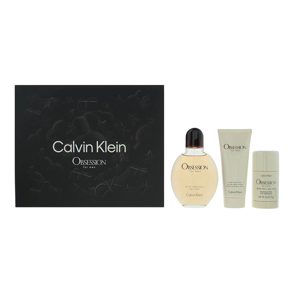 Calvin Klein Obsession Gift Set 125ml EDT + 75ml Aftershave Balm + 75g Deodorant Stick for Men