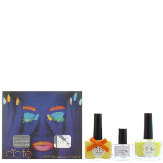 Ciaté Corrupted Neon Manicure Gift Set 13.5ml Neon Orange Nail Polish + 10g Neon Glitter + 5ml Black Light Top Coat for Women