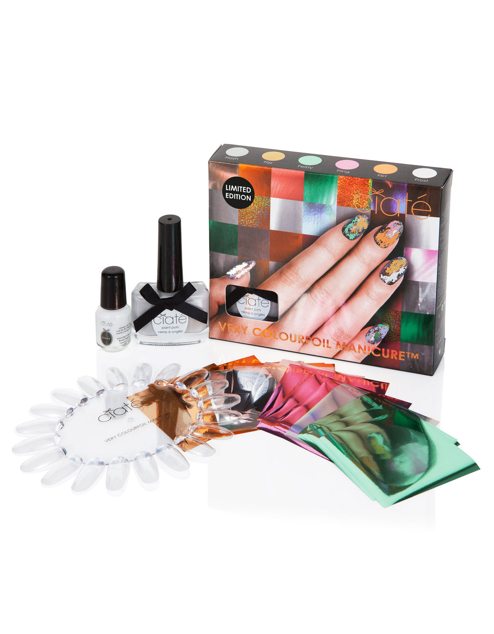 Ciaté Very Colourfoil Manicure Wonderland Gift Set 13.5ml Cream Soda Nail Polish 30x Metallic Foil Sheets in 6 Shades + 5ml Foil Fix Glue + Nail Wheel for Women
